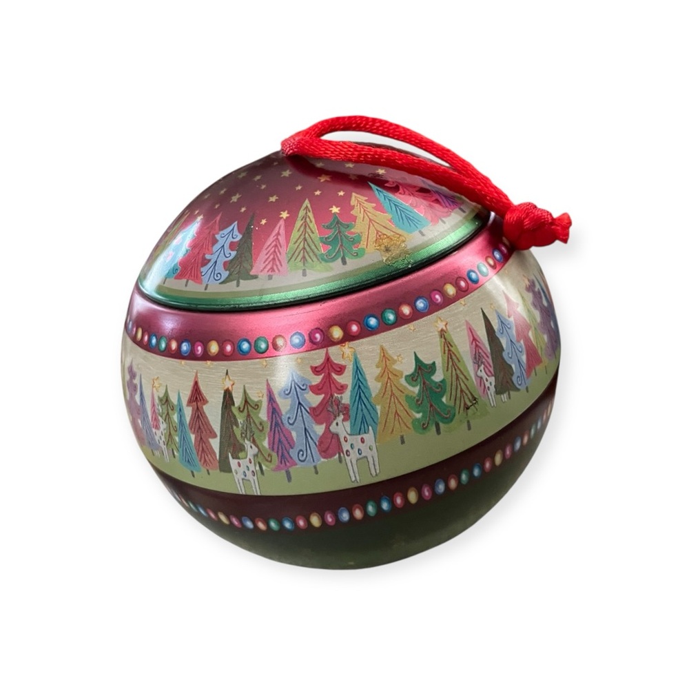 Holiday Tree Pattern Red and Green Decorative Ornament Tin - Picture 2 of 3